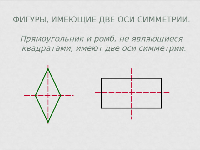 Какая фигура не имеет осей. Оси симметрии прямоугольника. Осевая симметрия прямоугольника. Сколько осей симметрии имеет прямоугольник. Сколько осей симметрии имеет ромб.