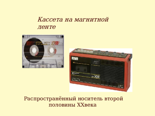 Кассета на магнитной ленте Распространённый носитель второй половины XXвека 