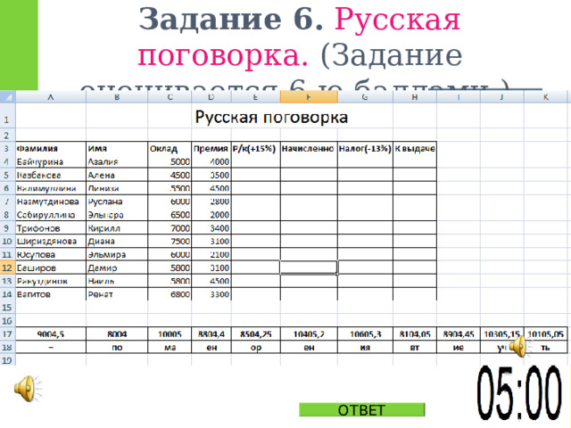 Задание 6.  Русская поговорка. (Задание оценивается 6-ю баллами.) ОТВЕТ 