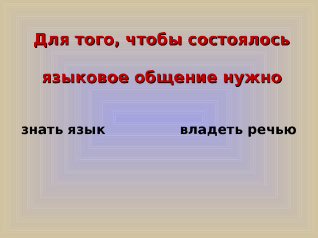 Для того, чтобы состоялось языковое общение нужно  знать язык владеть речью 