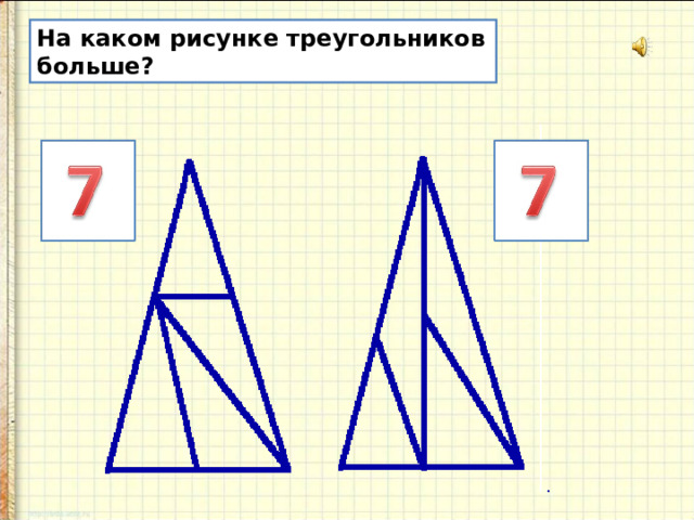 На каком рисунке треугольников больше 1 класс