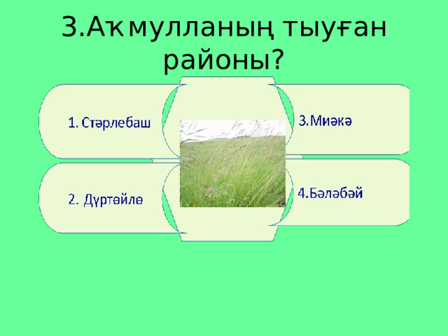 3.Аҡмулланың тыуған районы? 
