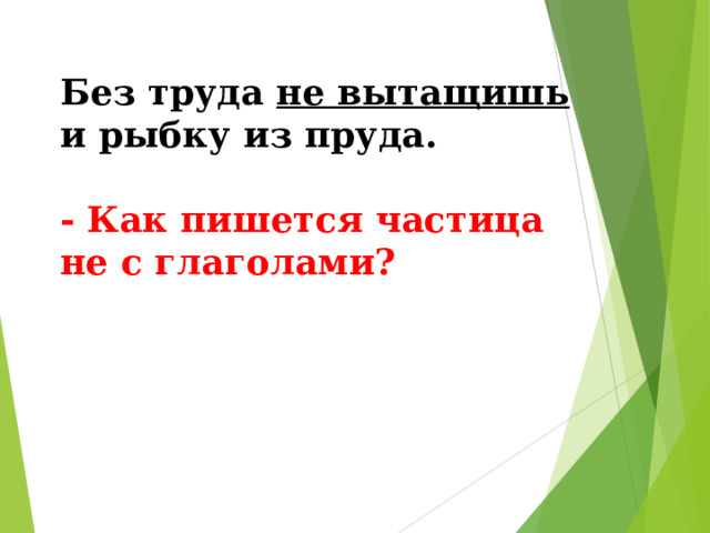Без труда не вытащишь и рыбку из пруда.  - Как пишется частица не с глаголами? 