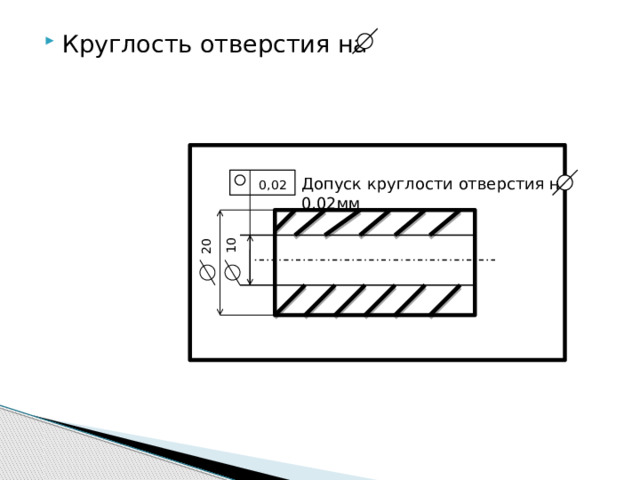 Круглость отверстия на  0,02 Допуск круглости отверстия на 0,02мм 10 20 