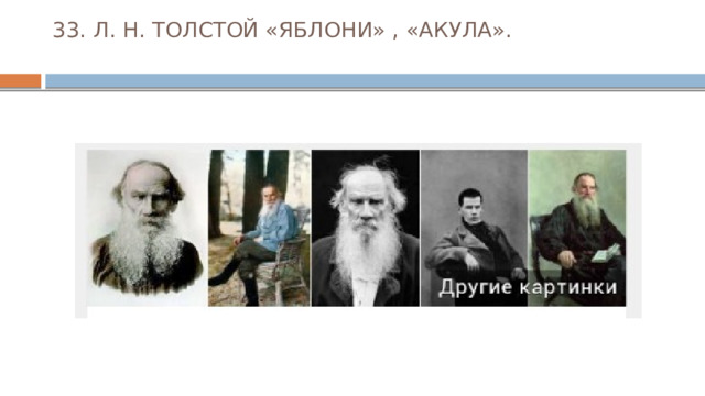 33. Л. Н. ТОЛСТОЙ «ЯБЛОНИ» , «АКУЛА».   