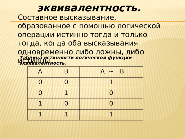 Логические операции импликация эквивалентность