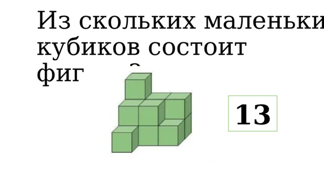Из скольких маленьких кубиков состоит фигура? 13 