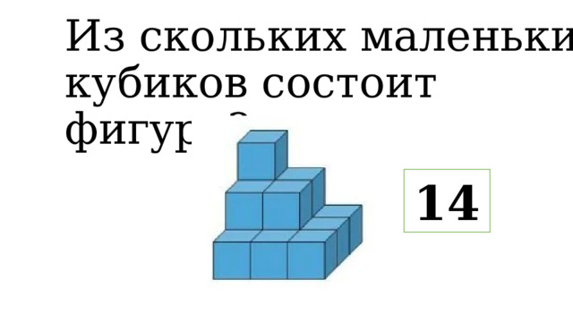 Из скольких маленьких кубиков состоит фигура? 14 