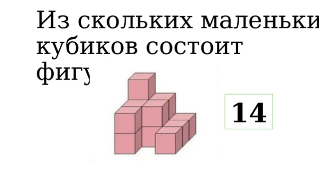 Из скольких маленьких кубиков состоит фигура? 14 