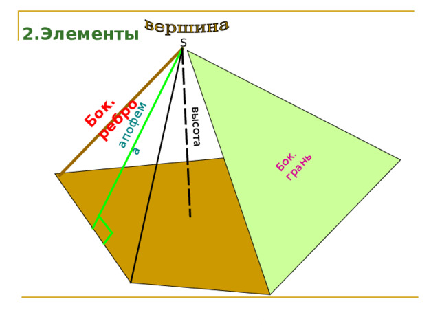 высота апофема Бок. грань Бок. ребро 2 .Элементы S 