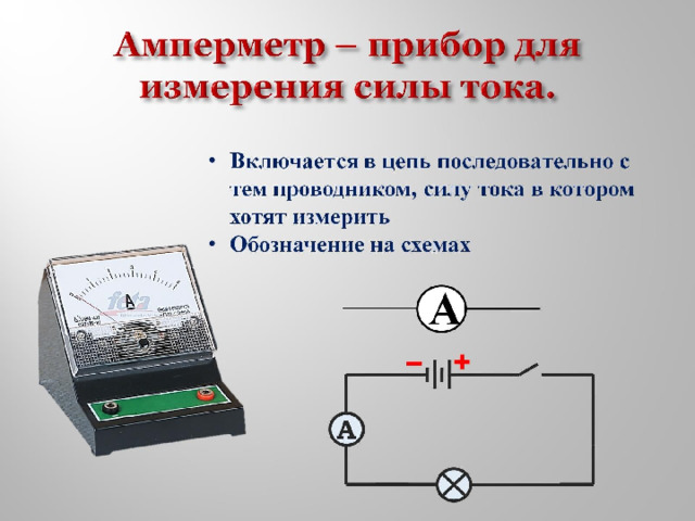 Амперметр – прибор для измерения силы тока. 