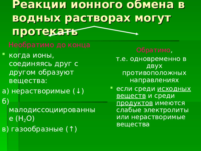 Реакция ионного обмена обратимые и необратимые