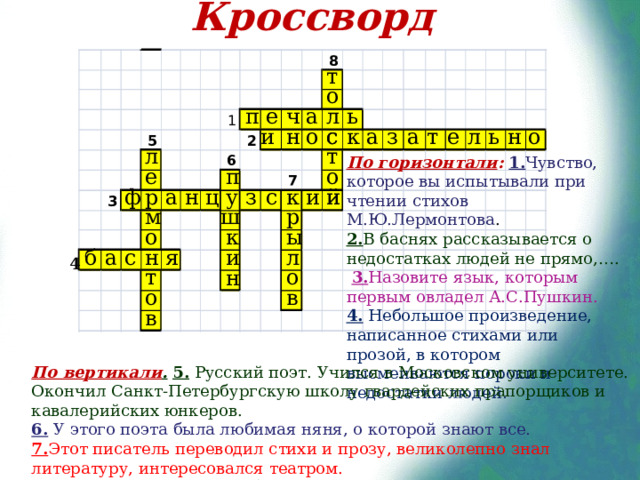 Кроссворд на тему инженерная графика Великие русские писатели".