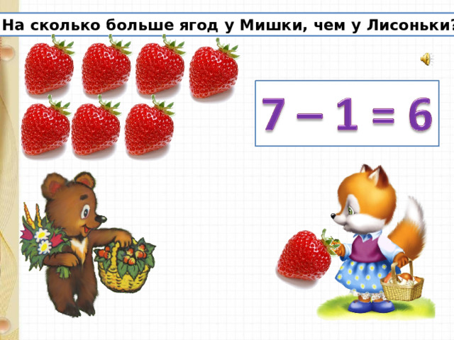 На сколько больше ягод у Мишки, чем у Лисоньки? 