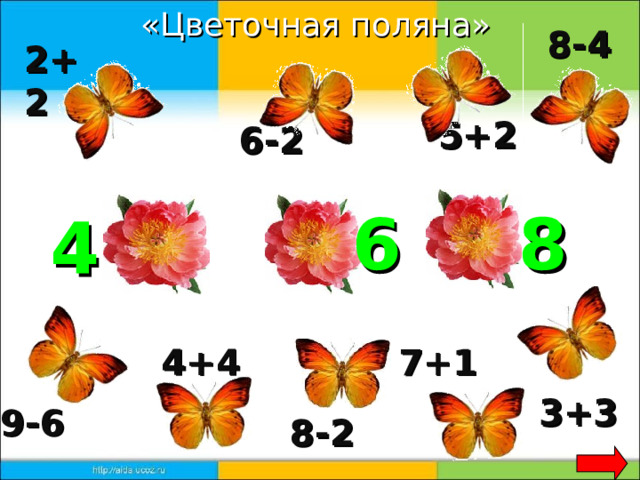 «Цветочная поляна» 8-4 2+2 5+2 6-2 6 8 4 7+1 4+4 3+3 9-6 8-2 