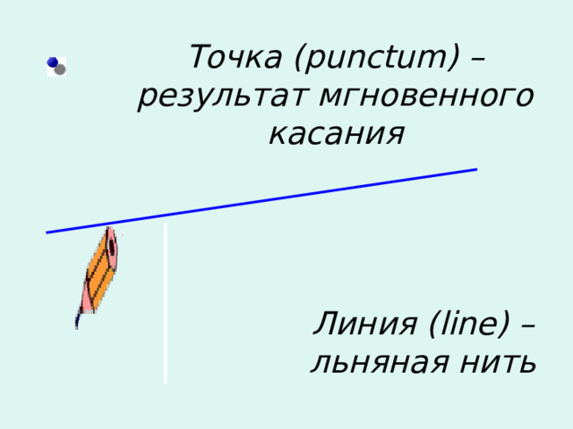 Точка ( punctum )  – результат мгновенного касания Линия ( line ) – льняная нить  