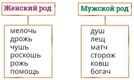 Слова женского рода с шипящими на конце