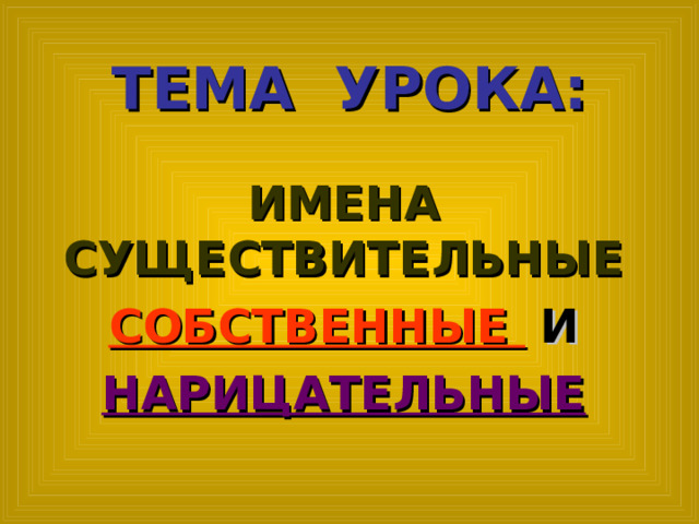 ТЕМА УРОКА: ИМЕНА СУЩЕСТВИТЕЛЬНЫЕ СОБСТВЕННЫЕ  И НАРИЦАТЕЛЬНЫЕ 