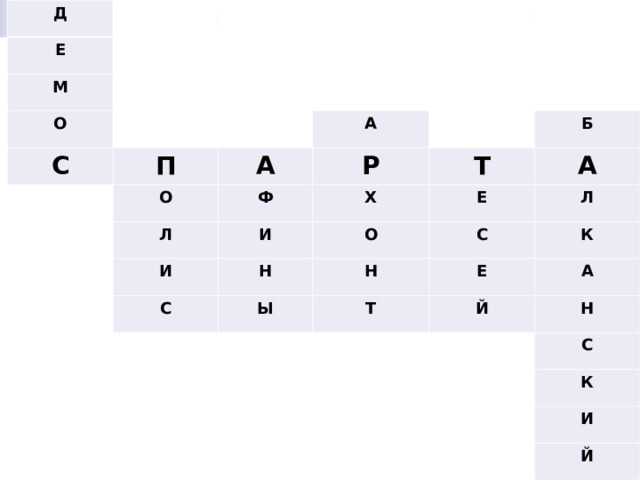 Д Е М О С П А О А Ф Л Р И И Х Т Б С Н О Е А Ы С Н Л Т Е К Й А Н С К И Й 