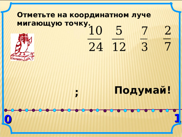 Отметьте на координатном луче мигающую точку. Подумай! ; 1 0 