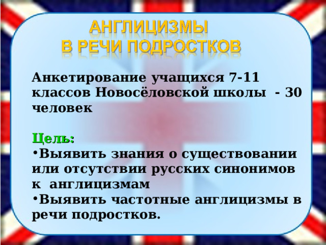 Исследовательская работапо русскому языку Англицизмы в русском языке