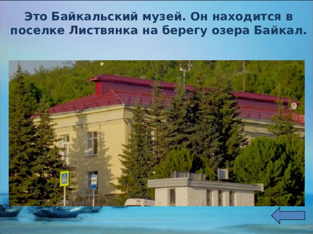 Это Байкальский музей. Он находится в поселке Листвянка на берегу озера Байкал.  