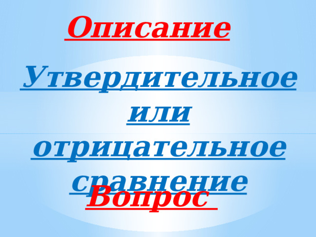 Описание Утвердительное или отрицательное сравнение Вопрос 