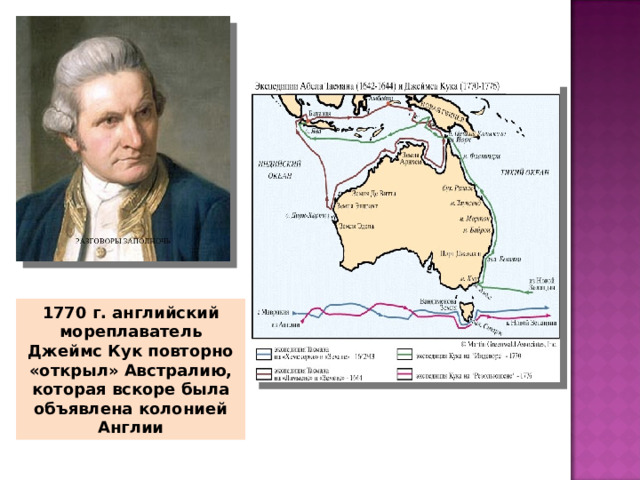 1770 г. английский мореплаватель Джеймс Кук повторно «открыл» Австралию, которая вскоре была объявлена колонией Англии 