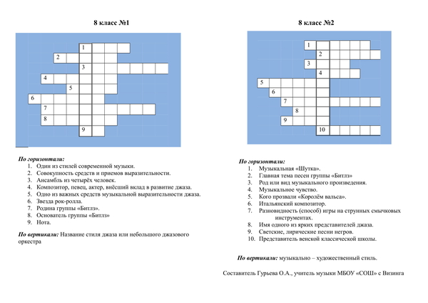 Кроссворд по биографии моцарта. Музыкальный кроссворд с ответами.