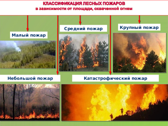 Крупный пожар Средний пожар Малый пожар Небольшой пожар Катастрофический пожар 