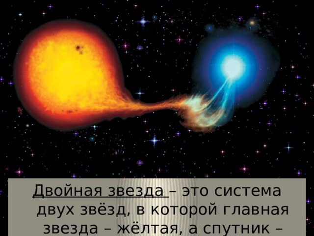 Двойная звезда – это система двух звёзд, в которой главная звезда – жёлтая, а спутник – белый или голубой 