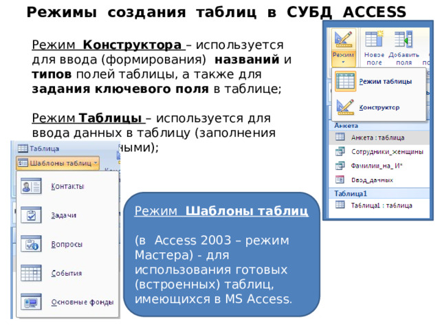 Режим мастер таблиц. Таблица в режиме конструктора. Создание таблицы в режиме конструктора access. Режим конструктора в access. Режим таблицы в access.