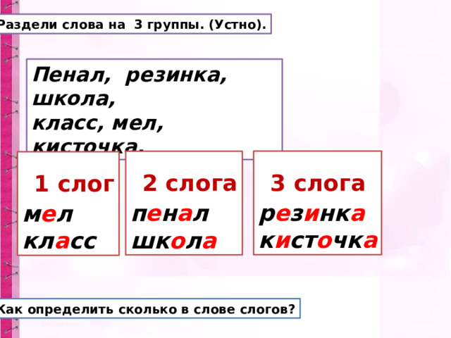 Пенал поделить на слоги