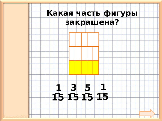 Какая часть фигуры закрашена? _  1 _  3  5 _ _  1 15 15 15 15 13 