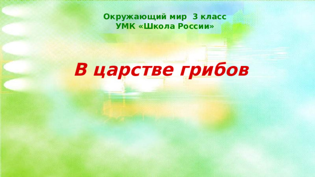 Окружающий мир 3 класс УМК «Школа России» В царстве грибов 