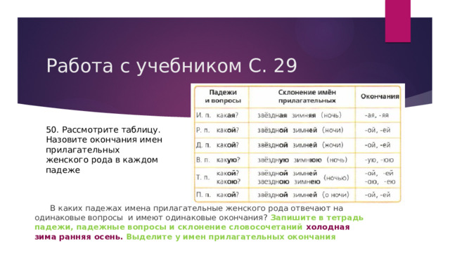 Время женского рода. Обучающаяся склонение по падежам.