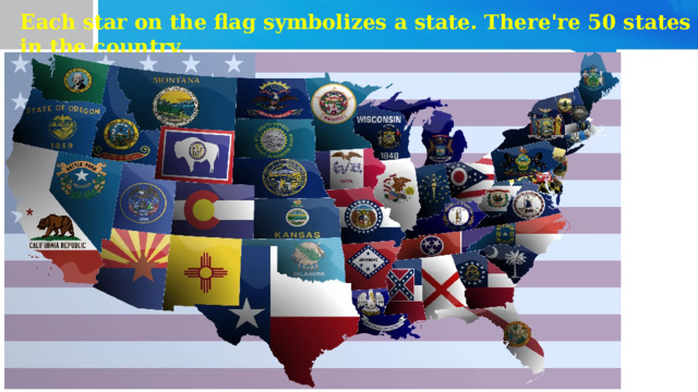 Each star on the flag symbolizes a state. There're 50 states in the country. 