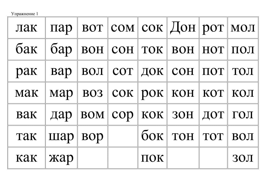 Чтение слов по слогам с картинками