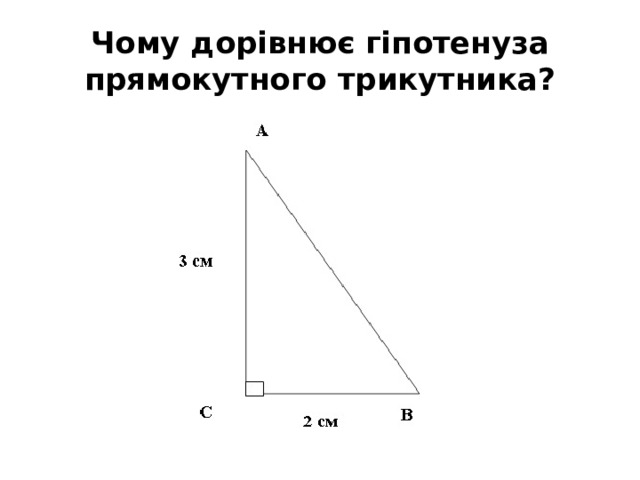 Чому дорівнює гіпотенуза прямокутного трикутника? 
