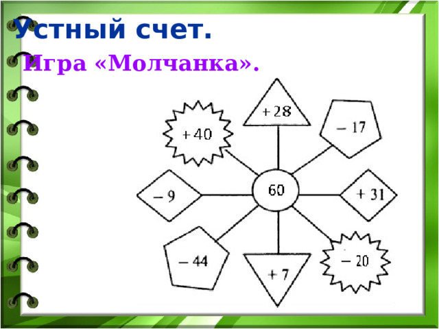 Устный счет. Игра «Молчанка». 