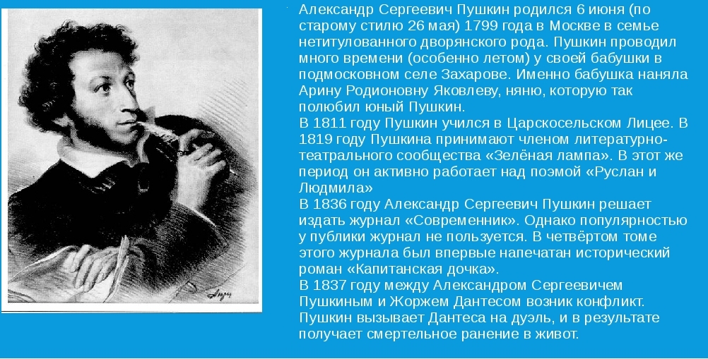 Краткий рассказ о жизни и творчестве пушкина 4 класс литературное чтение проект