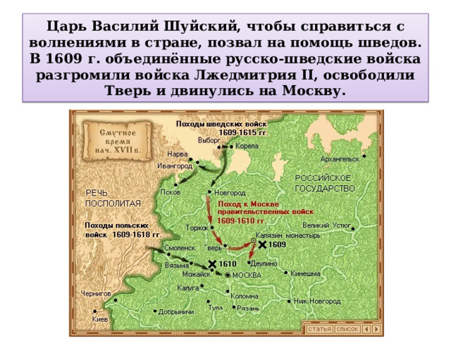 Помощь шведов в борьбе с лжедмитрием. Поход Лжедмитрия 2 на Москву. Поход шведских войск. Походы шведских войск 1609 1615.