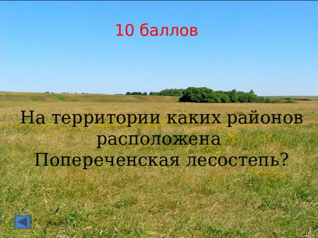 10 баллов На территории каких районов расположена Попереченская лесостепь? 