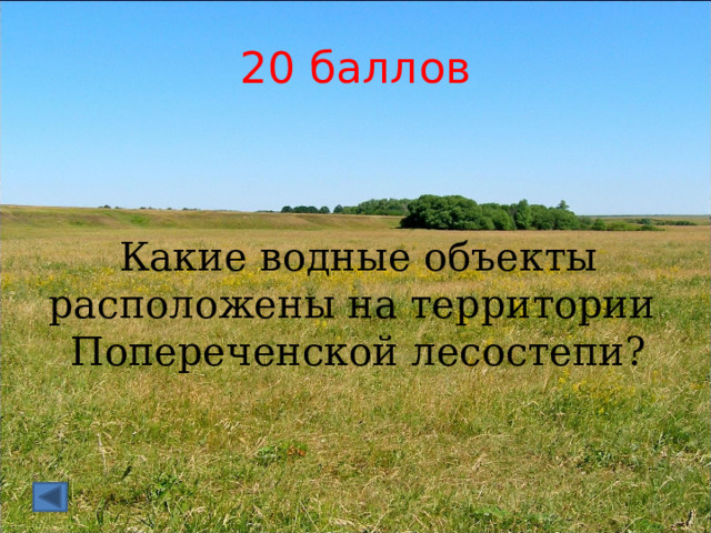 20 баллов Какие водные объекты расположены на территории Попереченской лесостепи? 