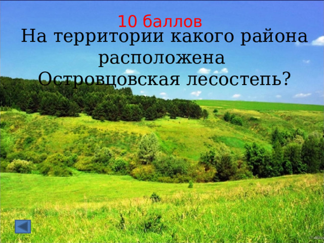 10 баллов На территории какого района расположена Островцовская лесостепь? 