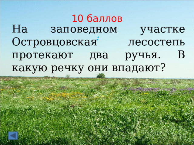 10 баллов На заповедном участке Островцовская лесостепь протекают два ручья. В какую речку они впадают? :  