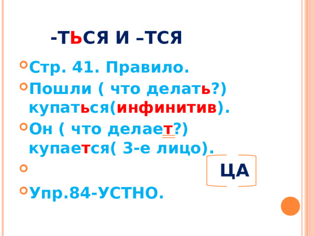 Презентация 4 класс правописание тся и ться