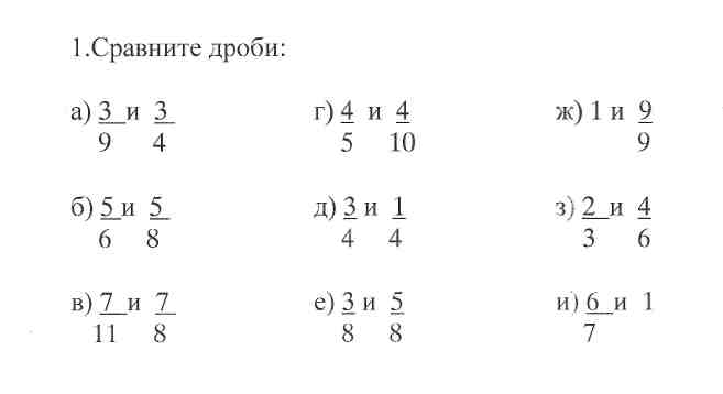 Сравнение дробей картинки