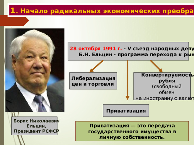 Экономические реформы ельцина 9 класс 8 вид презентация