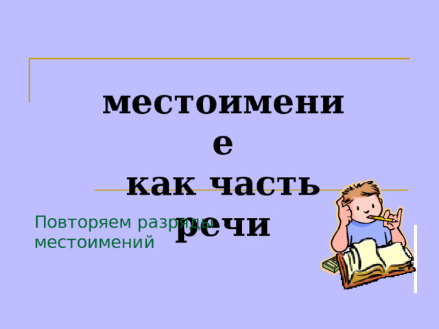 местоимение  как часть речи Повторяем разряды местоимений 